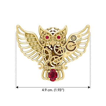 Steampunk Owl Solid Yellow Gold Pendant with Gemstone GPD5070